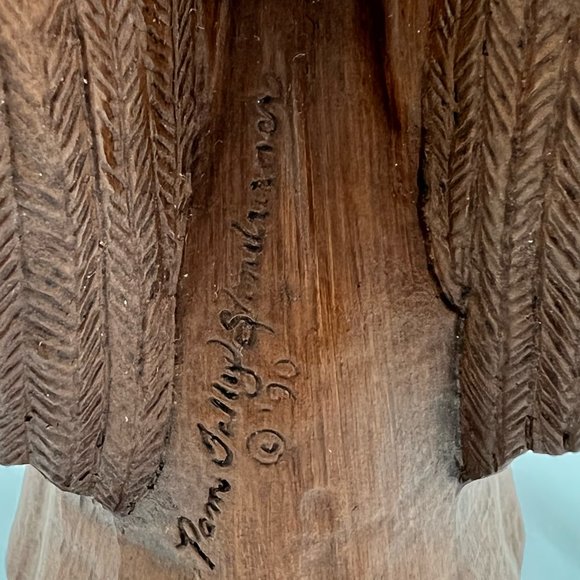 Pam Talley Joyeux Praying Angel Figurine Vintage Carved Wood 1990 Signed - Picture 4 of 10